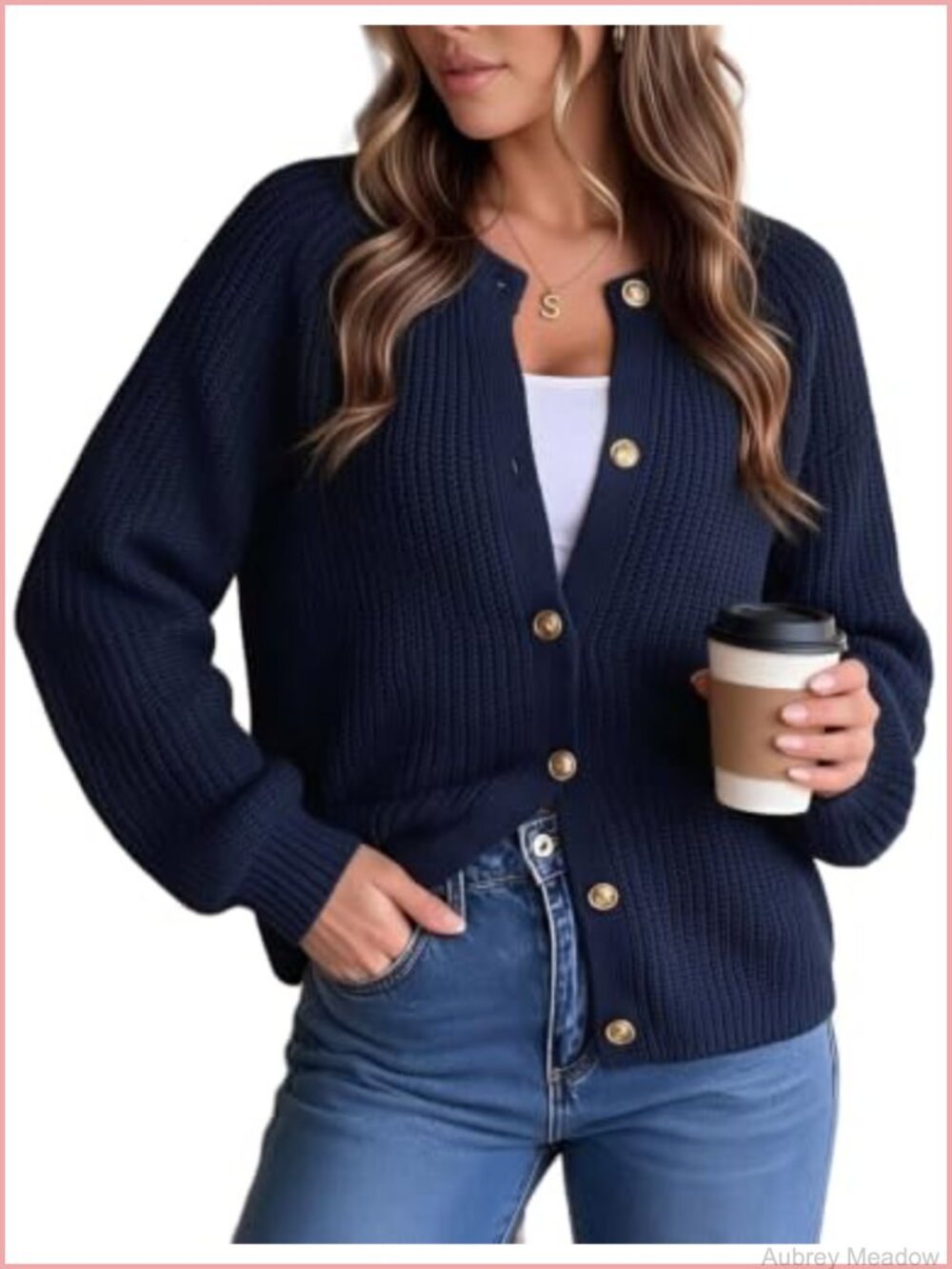 Lantern Sleeve Chunky Knit Cardigan Sweater Fitted Fall Winter Warm